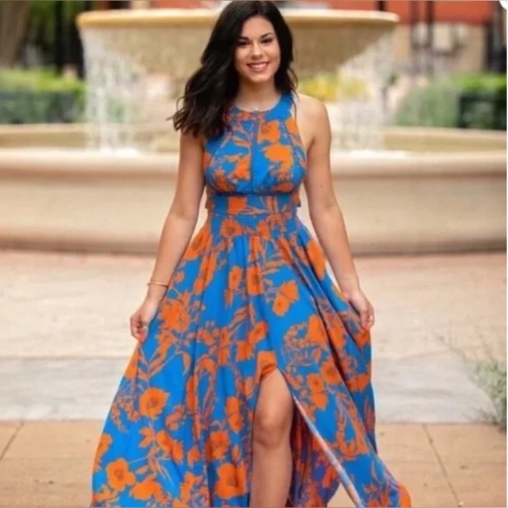 Anthropologie Abel The Label Charlie Maxi Dress Bluebell Multi-Color Floral EUC